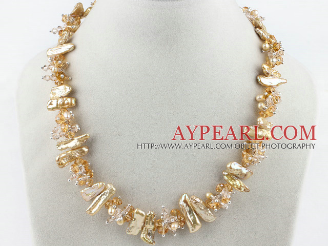 Single Strand Biwa Pearl Crystal Necklace