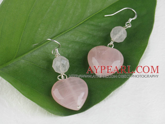lovely heart shape rose quartze earrings