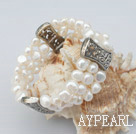 3 strand 7-8mm white pearl elastic bangle