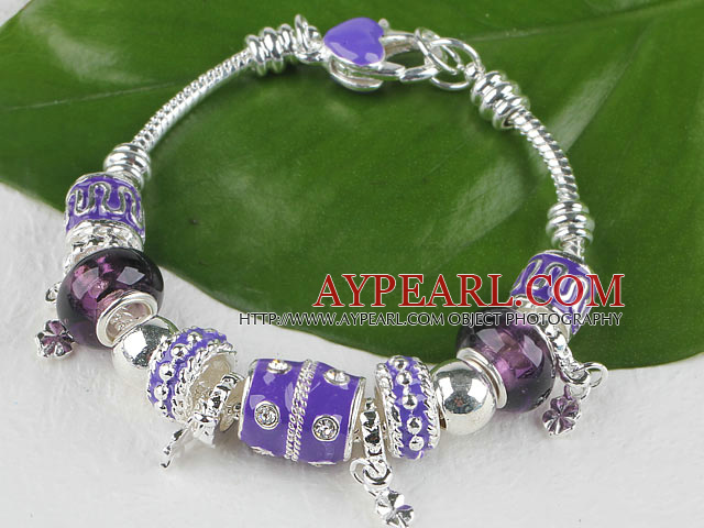 7.9 inches fantasy pink and  violet color charm bracelet with rhinestone
