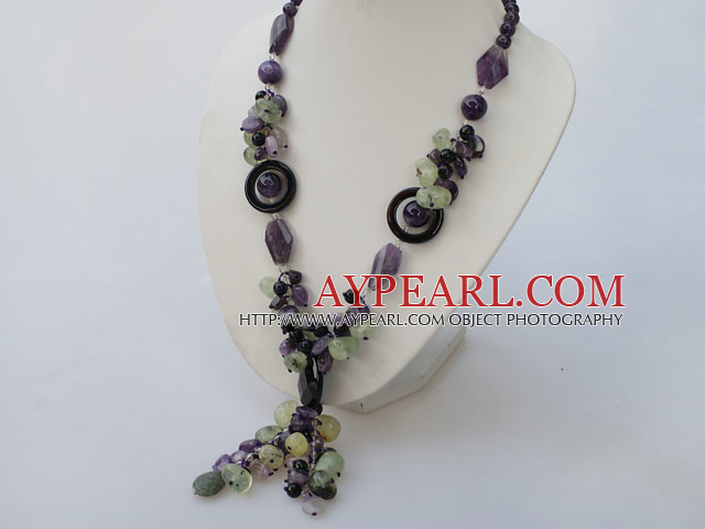 natural amethyst green gem necklace with toggle clasp