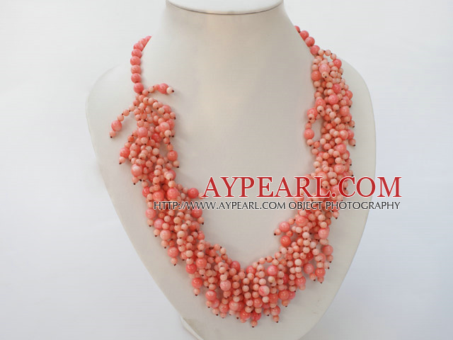 pink coral necklace with gem toggle clasp