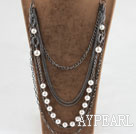 fashion jewelry white acrylic pearl necklace with metal chains