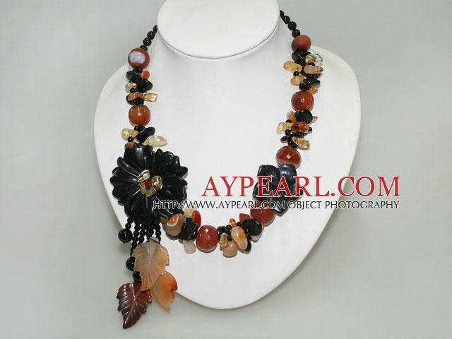 flower  necklace black and red agate necklace with gem clasp