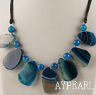 blue chunky agate beaded necklace with extendable chain