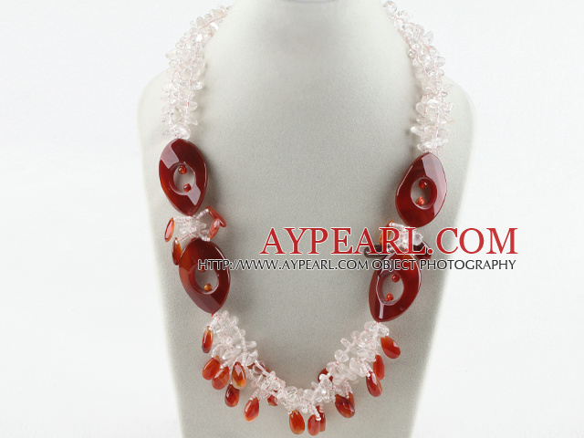 New Design White Crystal and Red Agate Necklace