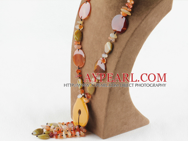 Y Style Agate and Yellow Opal Necklace