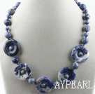 Single strand sodalite lucky buckle necklace with moonlight clasp