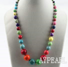 Assorted round multi color dyed turquoise graduated beaded necklace