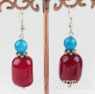cute round blue and red cylinder shape agate earrings