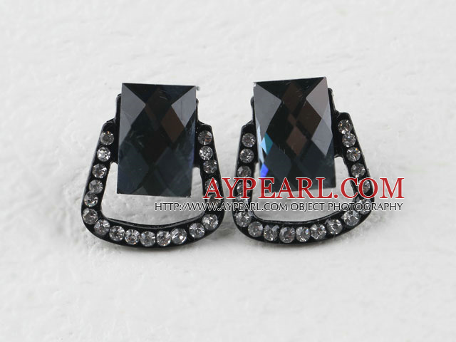 Korean jewelry manmade black gem earrings with rhinestone