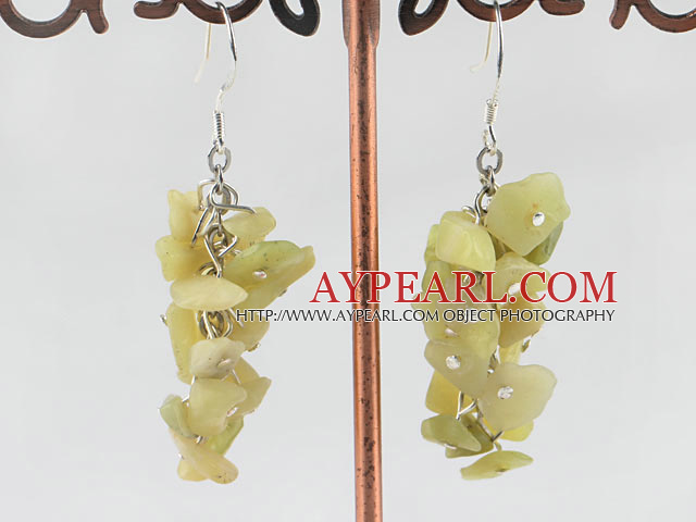 6-7mm cluster style olive jade chips earrings