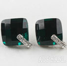 green manmade gem like earrings with rhinestone