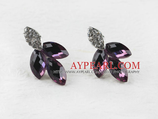 three-leaf red manmade gem earrings with rhinestone