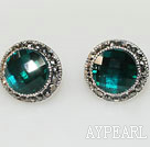 korean jewelry manmade blue gem earrings with rhinestone