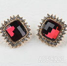 korean jewelry manmade red gem earrings 