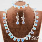 Drop Shape Opal and Clear Crystal Set (Necklace Bracelet and Matched Earrings)