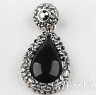 vintage-like engraved alloy jewelry black drop immitation gemstone pendant with rhinestone