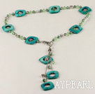 18.1 inches Y shape green pearl shell and crystal necklace