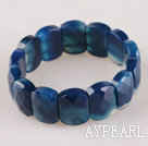 faceted 16*20mm blue agate stretchy bangle bracelet