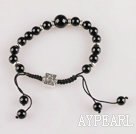 black agate ball beaded bracelet with adjustable chain
