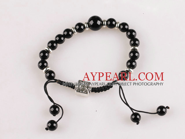 black agate ball beaded bracelet with adjustable chain