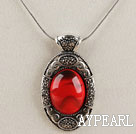 vintage style engraved alloy jewelry 17.7inches red immitation gemstone pendant