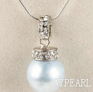 light blue 16mm sea shell bead pendant necklace with shinning crystal rhinestone