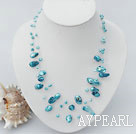 blue turquoise colored pearl necklace with lobster clasp