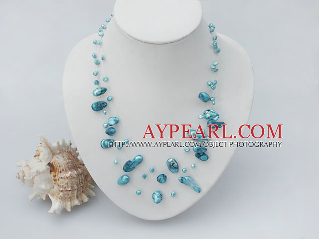 blue turquoise colored pearl necklace with lobster clasp