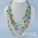 multi strand colorful stone and crystal necklace with lobster clasp