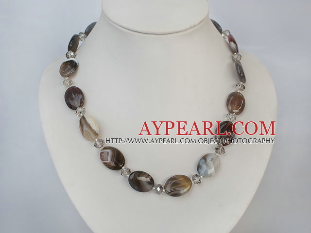 crystal and gray agate necklace with spring ring clasp