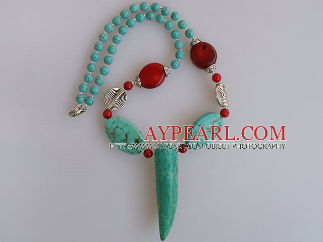 turquoise and coral necklace with lobster clasp