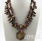 double strand tiger eye and silver leaf agate necklace