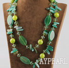 fashion long style green agate and crystal necklace