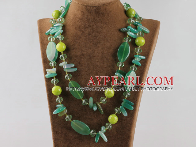 fashion long style green agate and crystal necklace