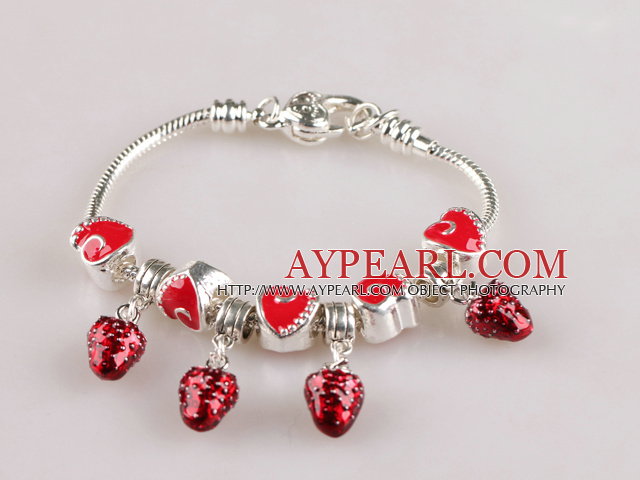 7.9 inches trendy red heart and strawberry charm bracelet