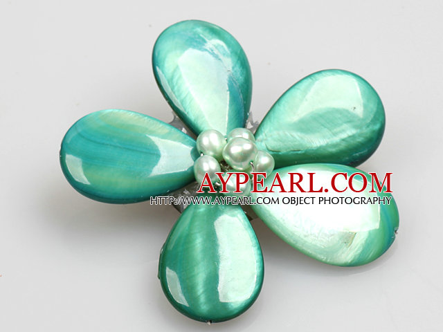 Beautiful Natural Green Pearl Drop Shape Shell Flower Brooch