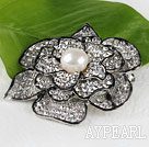 belle rose de forme de couleur blanc perle broche avec strass