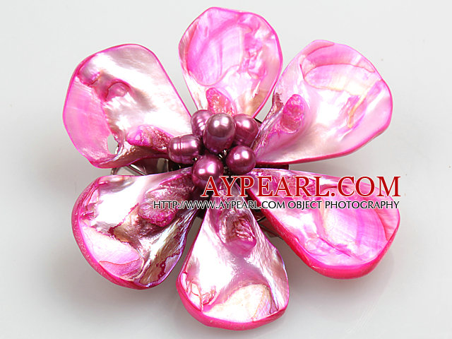 beautiful rose shape purple color pearl  brooch with rhinestone