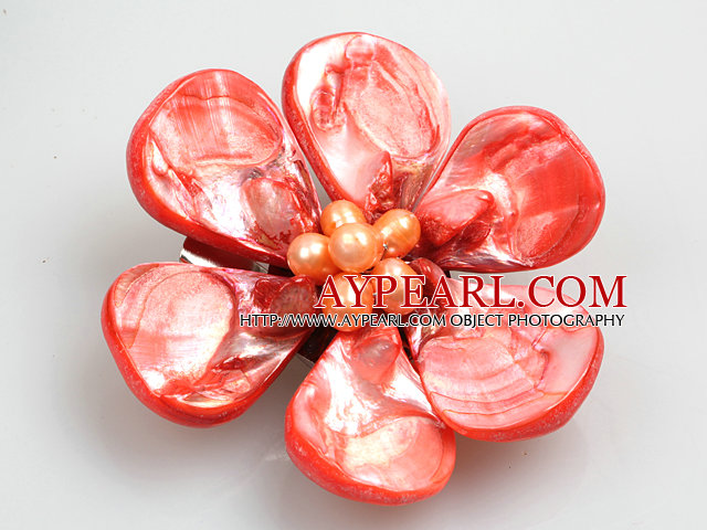 Kaunis Natural Red Pearl Shell kukka rintaneula