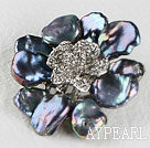 beautiful rose shape black reborn pearl  brooch with rhinestone