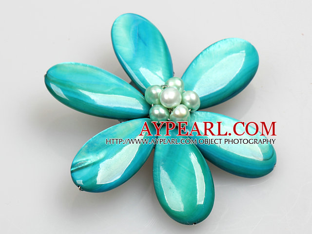 Beautiful Lake Natural Blue Pearl picătură Forma Shell flori broșă