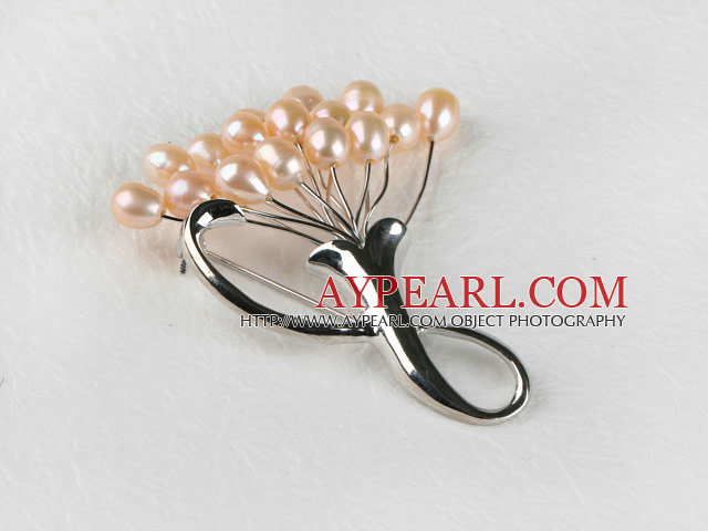 admirably rice shape pink color 5-6mm pearl brooch