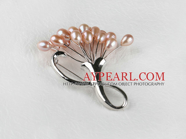 admirably rice shape pink color 5-6mm pearl brooch