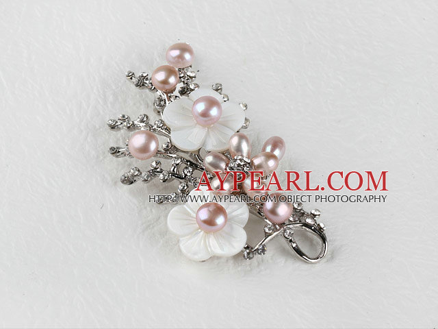 glittrande lila pärla blomma brosch med strass