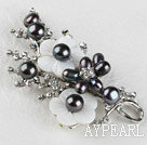 sparkly schwarze Perle Blume Brosche mit Strass