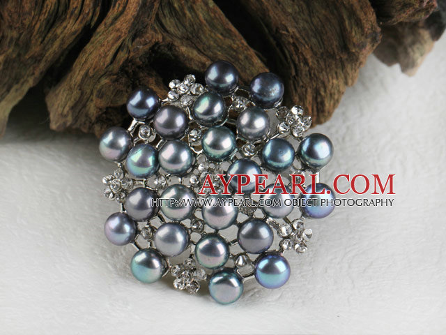 noble black pearl brooch with rhinestone