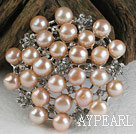 Lovely Noble Pink Freshwater Pearl Brooch With Rhinestones