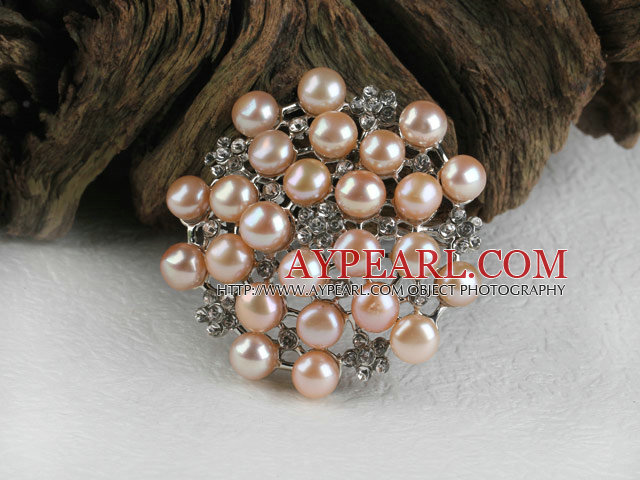 Lovely Noble Pink Freshwater Pearl Brooch With Rhinestones